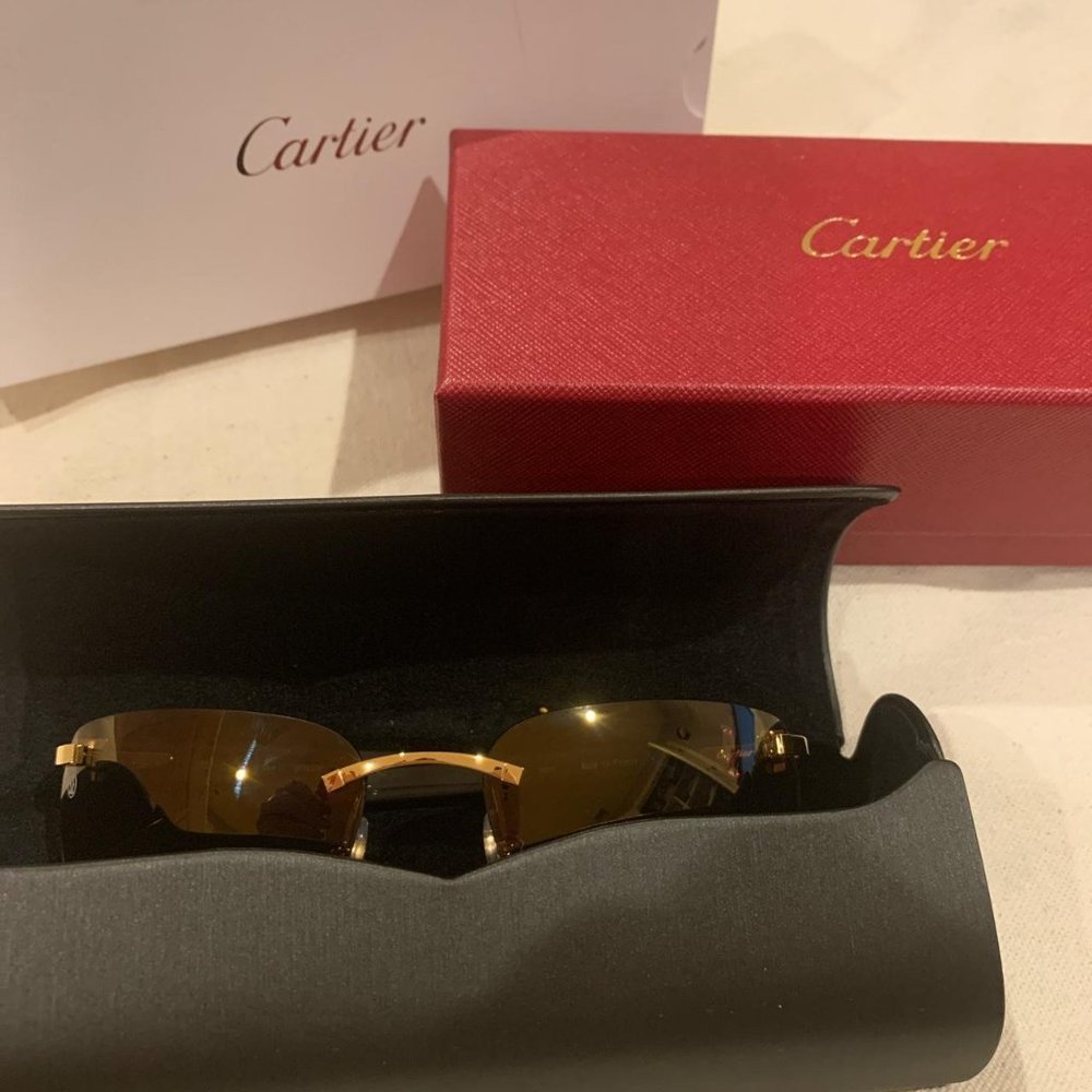 High Rectangular Rimless Cartier Sunglasses - Picture 4 of 4